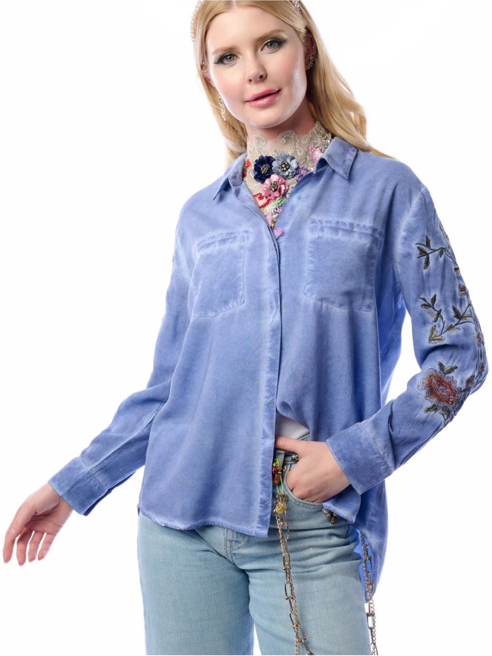 Aratta Silent Journey Blue Button Down Shirt - Picture 1 of 4